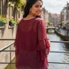 Ruffle Sleeve Small Heart Embroidered Blouse Top