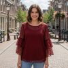 Ruffle Sleeve Small Heart Embroidered Blouse Top