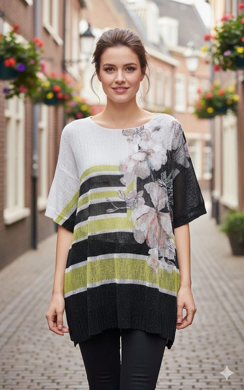 Floral Mesh knit Tee top Lined one Size