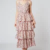 Floral Ruffle Wrap Front Summer Midi Dress