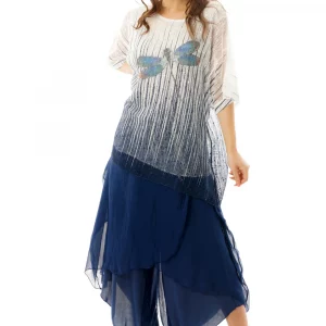 Dragonfly Print Fine Knit Crochet Top with jersey stretch lining