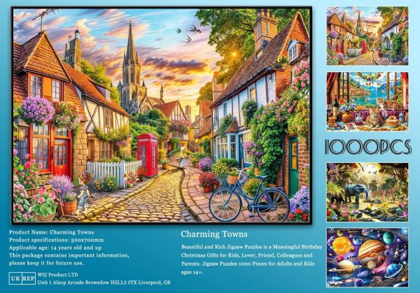 81RHKKGv5UL._AC_SL1484_.jpg Charming Towns 1000 Piece Jigsaw Puzzle for Adults Educational Game