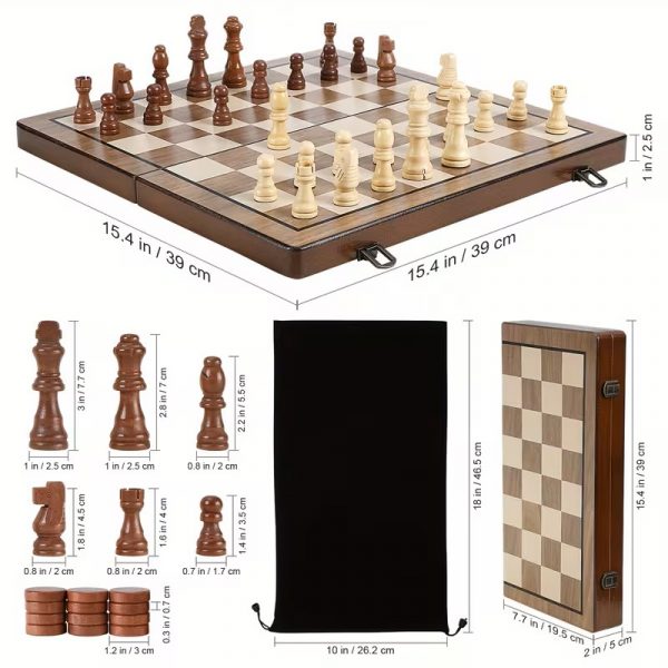 15" Magnetic Wooden Chess & Checkers Set