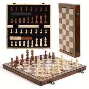 15" Magnetic Wooden Chess & Checkers Set