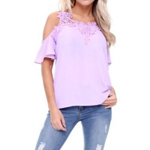 Cold Shoulder Frill Lace Applique Blouse Top