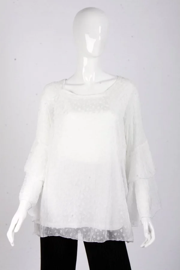 Ruffle Sleeve Small Heart Embroidered Blouse Top