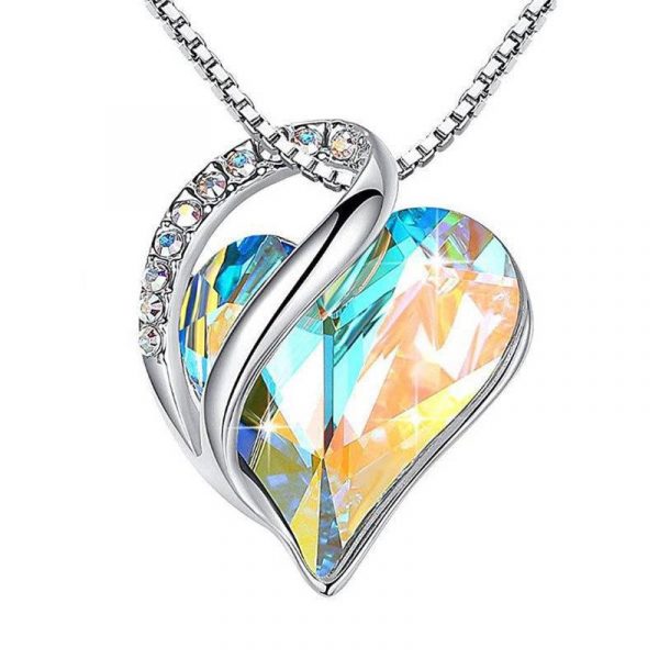 Crystal Heart Pendant Necklace, Rhinestone and Stainless Steel