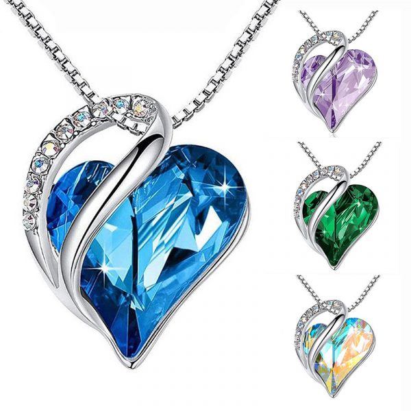 Crystal Heart Pendant Necklace, Rhinestone and Stainless Steel