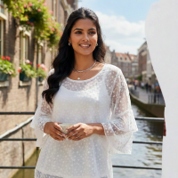 Ruffle Sleeve Small Heart Embroidered Blouse Top