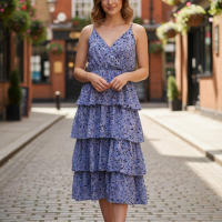 Floral Ruffle Wrap Front Summer Midi Dress