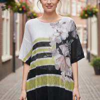 Floral Mesh knit Tee top Lined one Size