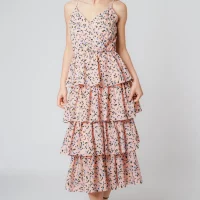 Floral Ruffle Wrap Front Summer Midi Dress