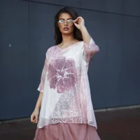 Floral Print with Floral Overlay lace Top