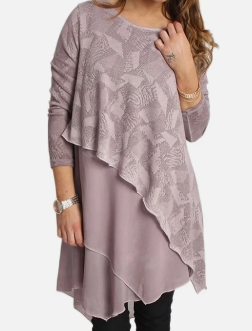 Layered Asymmetric Hem Top With Geometric Print