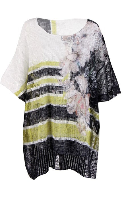 Floral Mesh knit Tee top Lined one Size