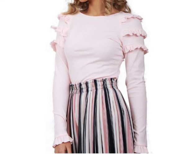 Soft Stretch Cotton Jersey Ruffle Sleeve Jumper Top