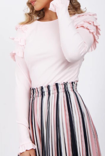 Soft Stretch Cotton Jersey Ruffle Sleeve Jumper Top