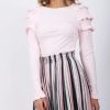 Soft Stretch Cotton Jersey Ruffle Sleeve Jumper Top