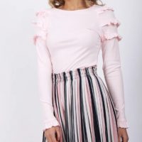 Soft Stretch Cotton Jersey Ruffle Sleeve Jumper Top