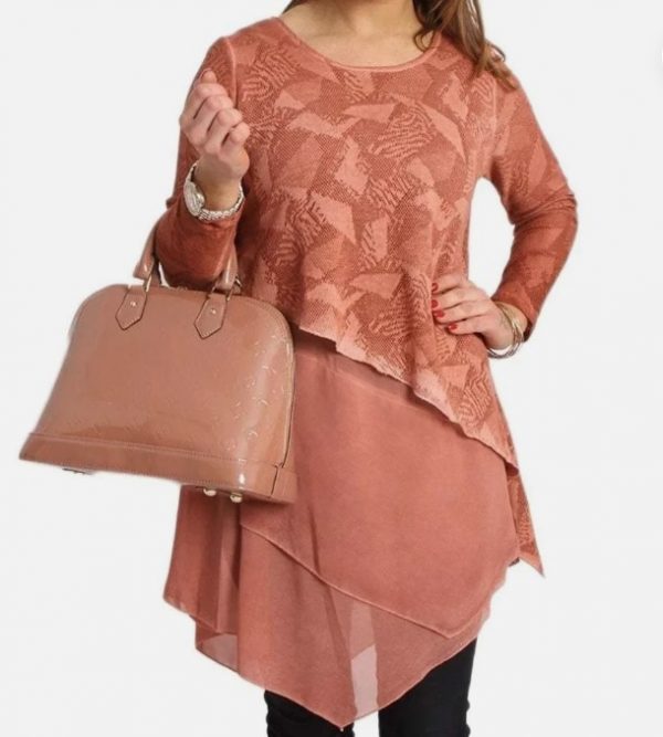 Layered Asymmetric Hem Top With Geometric Print